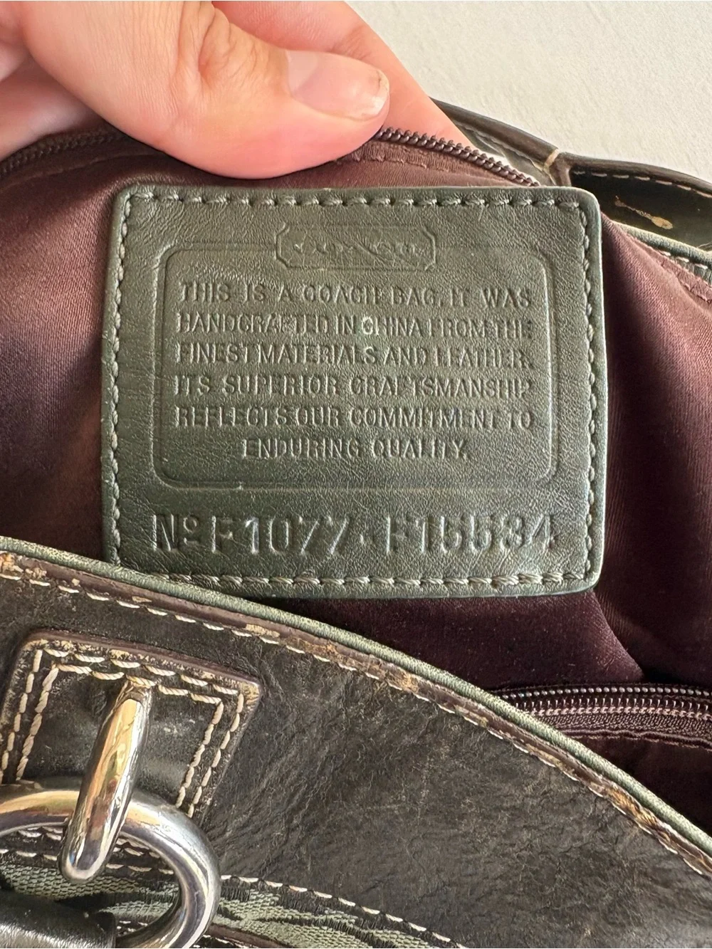 Vintage Coach Purse Forest Green Olive Penelope Carry all with Leather Trim